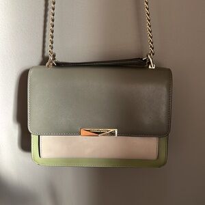 MICHAEL KORS leather JADE small tri color green/tan crossbody purse w gold chain